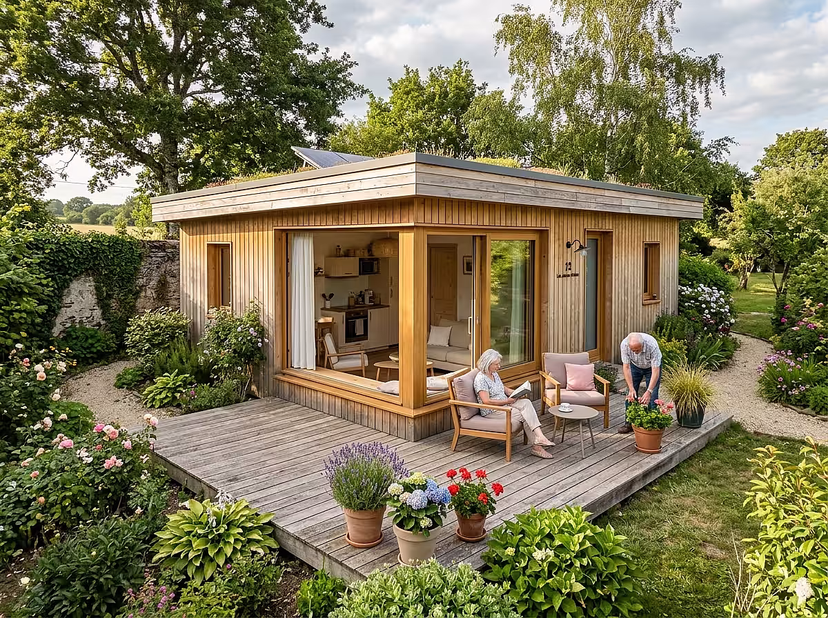 Bungalow senior modulaire de 35m² au fond d'un jardin