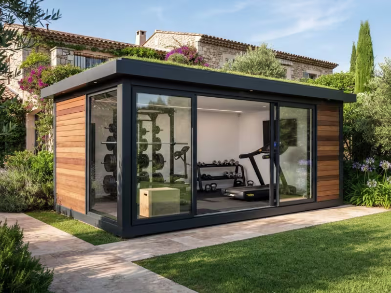 Studio de jardin modulaire aménagé en salle de sport