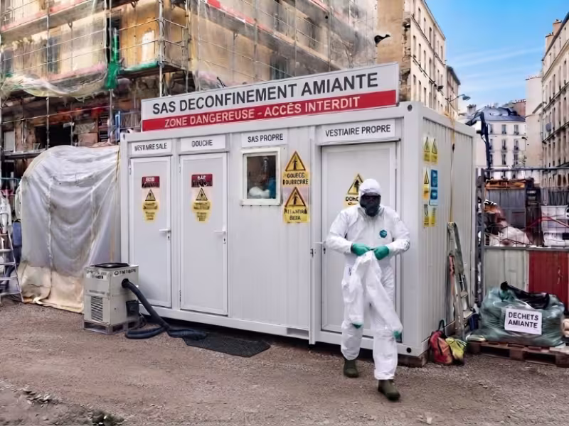 Sas de décontamination pour désamiantage sur chantier